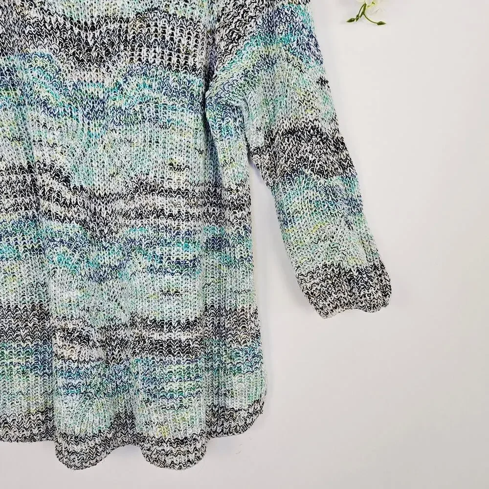 J Jill Marled Open Knit Tunic Sweater Size XL Cotton Blue Green Boho Winter Cozy